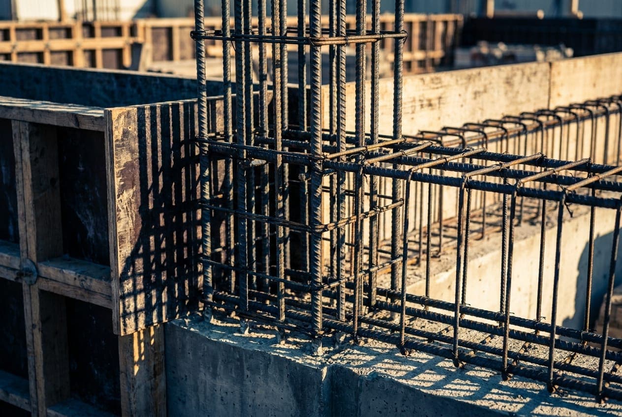 Steel reinforcement detail at a concrete column junction